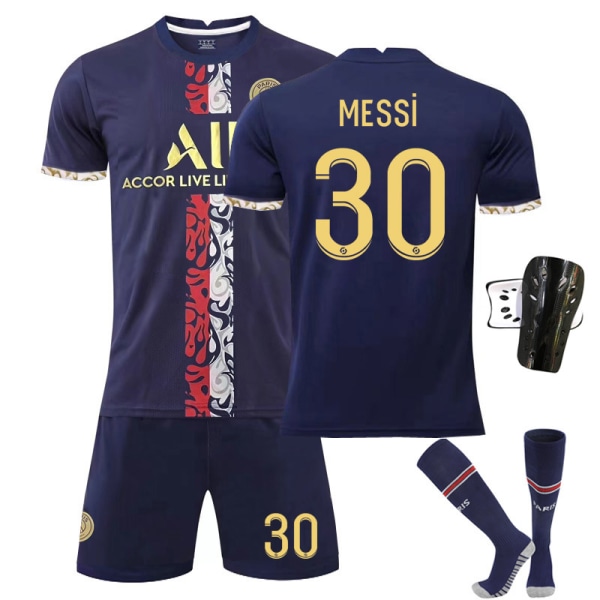 Paris home special edition guld fotbollsdräkt nr 30 med strumpor+skyddsutrustning, barnstorlek 16 16