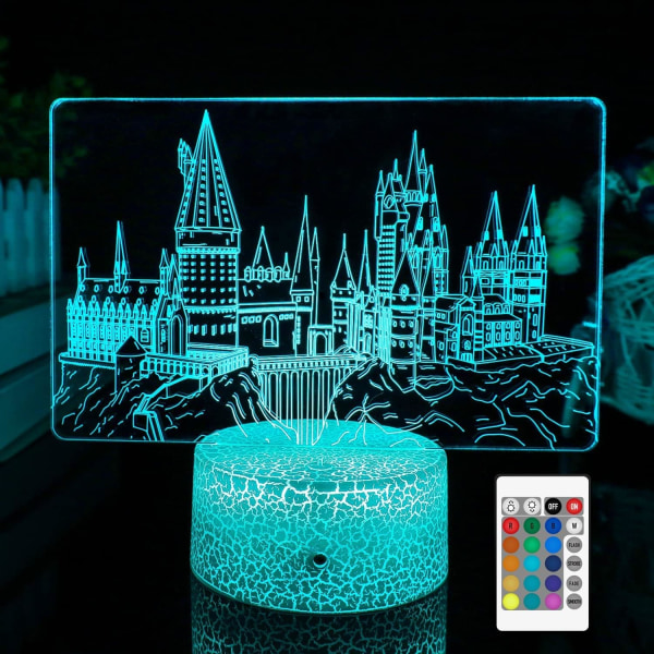WJ Night Light for Kids Hogwarts Castle 3D Illusion-lampa, med fjärrkontroll och Smart Touch16 färger som ändras dimbar