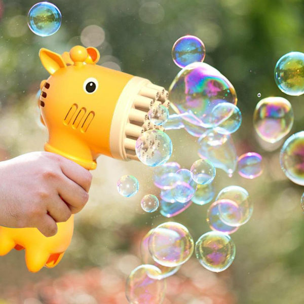 Bubbelmaskin | 2 i 1 Cartoon Giraffe Bubbelmaskin Leksak | Sommarleksak Present 32 Hål för Sommar Utomhus Födelsedag Aktivitet(Gul)