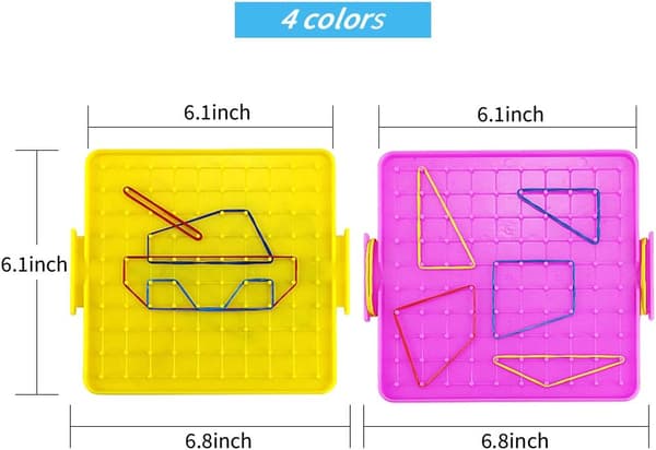8 Pak Plast Matematiske Manipulative Material Array Blok Geo Board med 80 Latex Bånd til Børn (4 Farver)