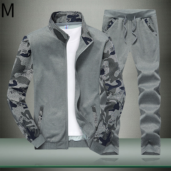 Herrsportkläder Camo Full Zip Jogging Tracksuit Sports Sports Suit Med Dragkedjefickor M