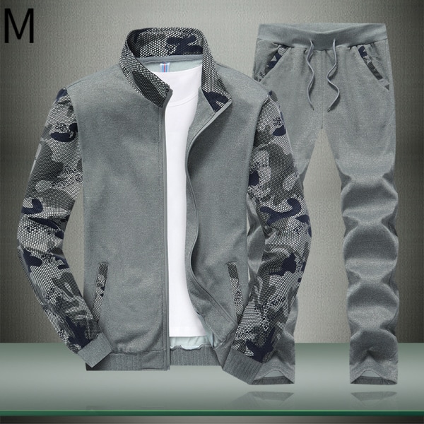 Sportkläder för män Camo Joggingträningsdräkt med full dragkedja Sportdräkt med dragkedjefickor M