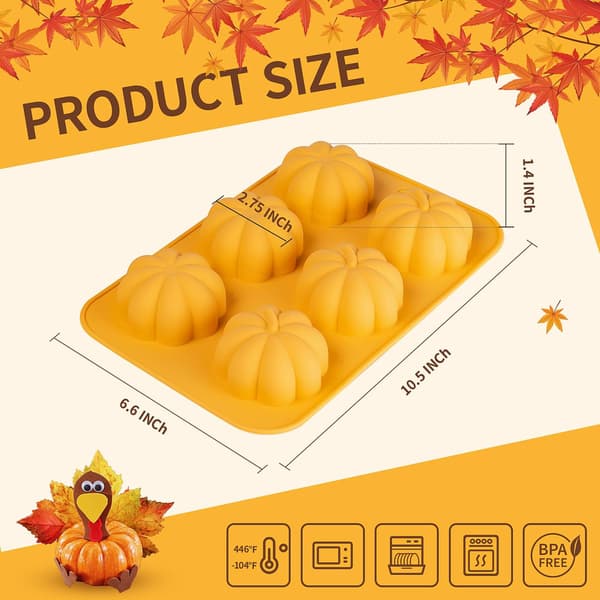 3 pakker silikone græskarforme, 3D græskarformede forme til muffins, cake pops, gelé, chokolade, bomber, badebomber, vokslys, ideel 3pcs yellow