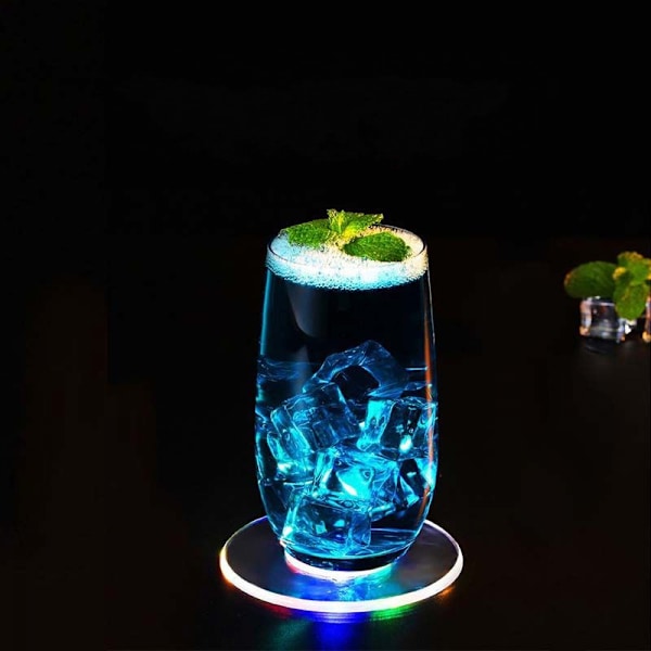 4 stk fargerike LED-coaster til cocktail, ultratynne LED-coaster med lys, sklisikre og vanntette gjennomsiktige