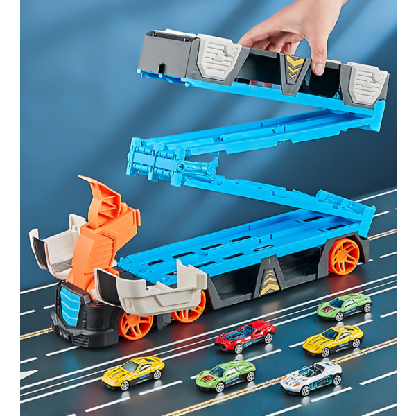 Car Transporter Truck Toy Set, Mega Hauler Carrier Trucks med Ejection Race Track för 4 5 6 7 8 år gamla Barn Pojkar Present