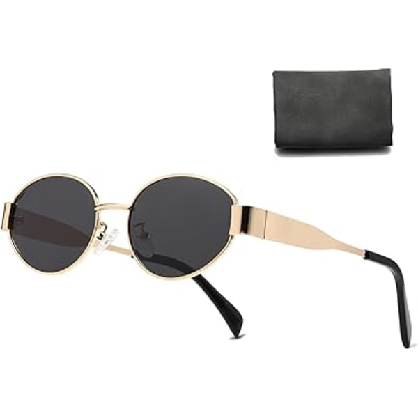 Retro Ovale Solbriller til Kvinder Mænd Trendy Solbriller Klassiske Nuancer UV400 Beskyttelse Gold/Black