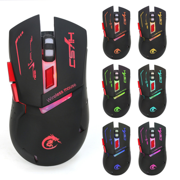 2.4GHz wireless mouse, 6 buttons, 3-level DPI adjustable and 7-color breathing light, USB rechargeable gaming mouse