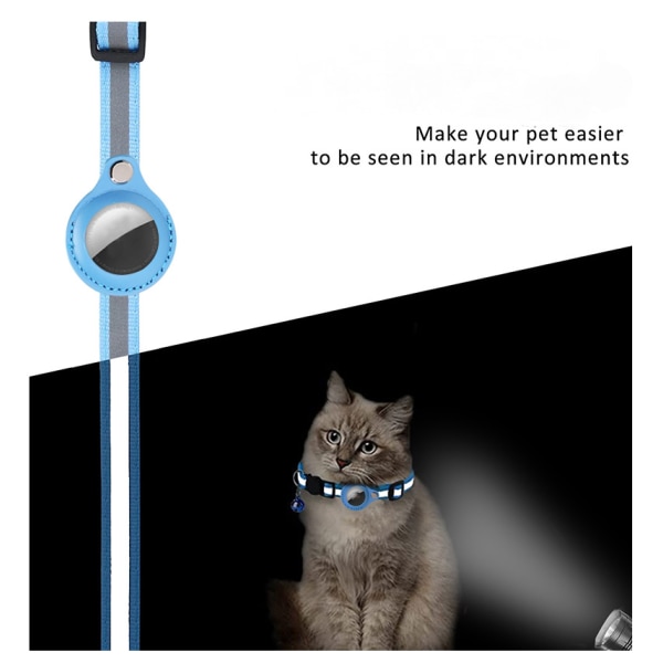 AirTag katthalsband reflekterande justerbart katthalsband med luftmärkehållare och klocka brytspänne Lättvikts för husdjur Kattunge, blå