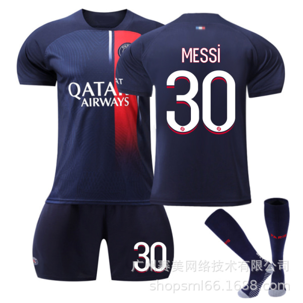 2023-2024 Paris hjemmebarns fotballdraktsett med sokker - nr. 30 MESSI#30 (=XS) No.30 MESSI #30(=XS)