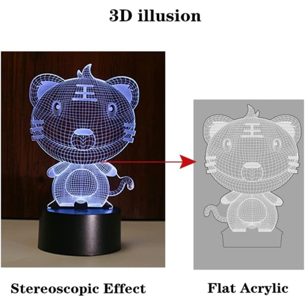 3D-lampe Tegneserie Dyr Illusjon Nattlys Lampe for Barn Gutter Jenter Soverom Deko Fargeskiftende Lampe USB+Batteridrevet Bursdag Julegave (Ape) apor