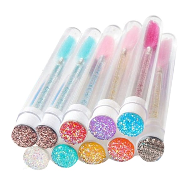 10 st Mascara Wand Tube Set Färgade Rhinestones Justerbara Borsthuvuden Engångs Mascara Borste för Resor