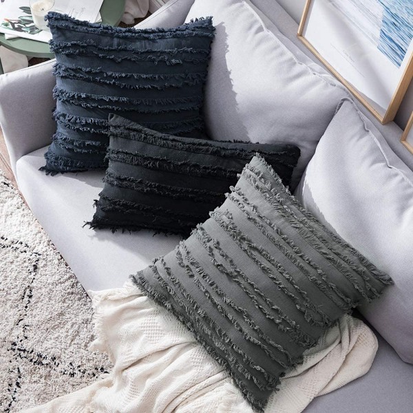 Set med 2 dekorativa Boho kuddfodral linne randigt jacquardmönster kuddfodral för soffa Soffa Vardagsrum Sovrum 18x18 tum Marinblå