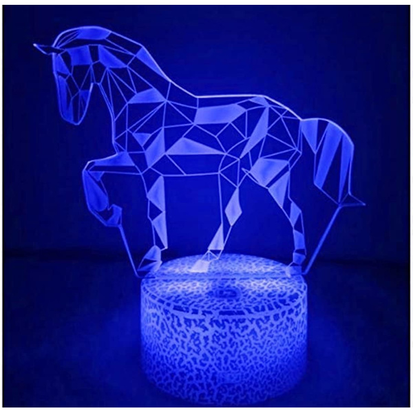 WJ 3D Häst Nattljus Bord Skrivbord Optisk Illusion Lampor 16 Färgförändrande Ljus LED Bordslampa Jul Hem Kärlek Födelsedag Barn Barn Dekor Leksak Present