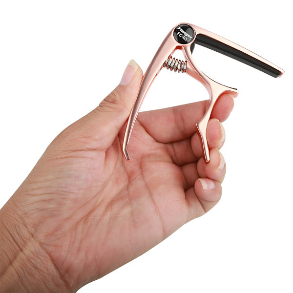 Enhands snabbväxlande metallklämma Capo Gear Pin Remover för akustisk folk gitarr (roséguld)
