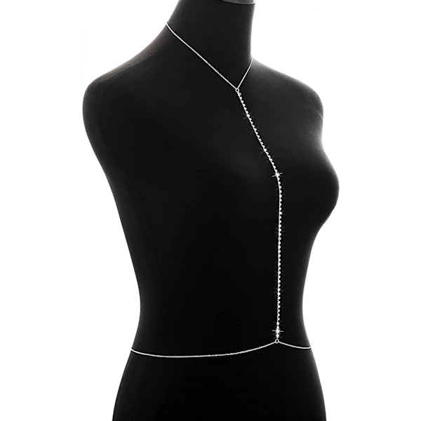 AVEKI Rhinestone Body Chain Sølv BH Krystall Sexy Bikini Body Smykker Halskjeder for Kvinner og Jenter (Sølv)