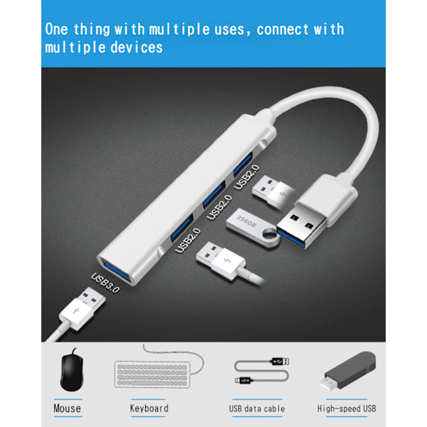 USB-splitter 3.0 hub, en drag fyra aluminiumlegering USB-förlängare mini dockningsstation tillbehör