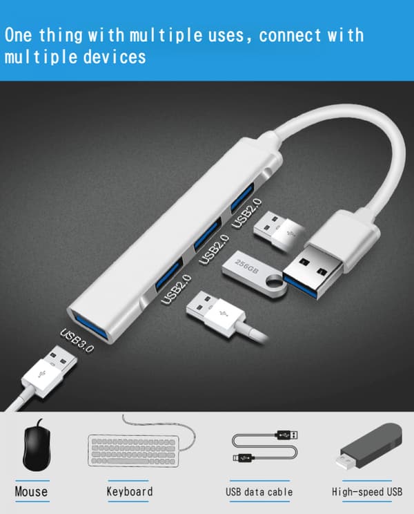 USB-splitter 3.0 hub - hub med én til fire porte - mini dockingstation i aluminiumlegering - tilbehør