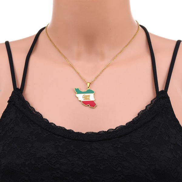 Fashionabla smycken i etnisk stil Iran karthänge halsband, geometriskt hänge i rostfritt stål för män och kvinnor