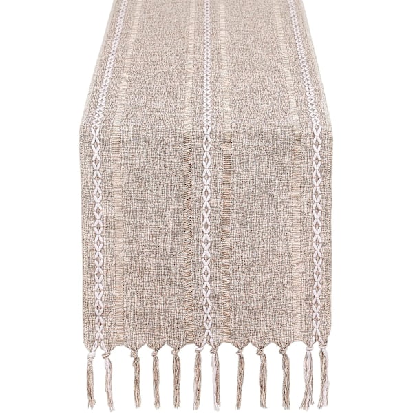 Höst Rustik Farmhouse Stil Linne Bordlöpare, Boho Handgjorda Fransar Bordlöpare 60 Tum Lång för Semesterfest, Thanksgiving Hemstitched Light Coffee 13"W X 60"L