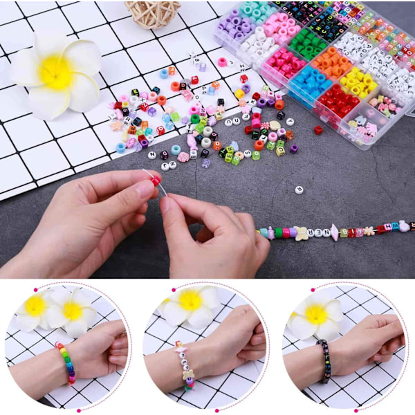 Sæt til fremstilling af perlearmbånd, perlearmbåndssæt med ponyperler, bogstavperler, charmeperler og elastisk snor til armbånd og Parent Rainbow Colors