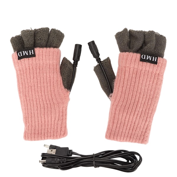 USB Heated Gloves Adult Winter Soft Fashionable Fingerless Heating Gloves Warmer for Office Work Cycling Pink