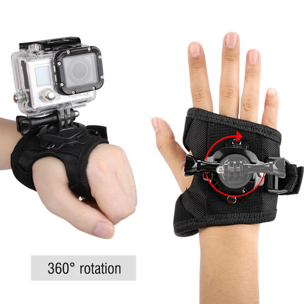 360° roterande handledsrem, handledsband, monteringsarm, bälte för Gopro Hero 4/3+/3/2/1