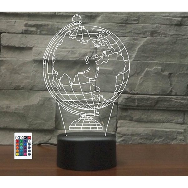 WJ 3D Globe Fjernkontroll 16 Farger Nattlys Illusjon Akryl LED Bordlampe Sengelampe Barn Soverom Skrivebord Dekor Bursdagsgaver Leker for Barn