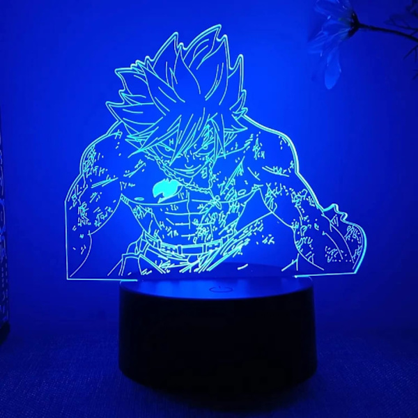 WJ Gray Fullbuster 3D LED-lampe til soveværelse Mange nattelys Anime-figur Værelsesindretning Gave 3D Illusion-lampe Goblins svans