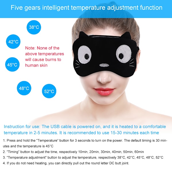 USB Varmt Kompress Øjenplaster Justerbar Malurt Træthed Linderung Varmeterapi Blindfold