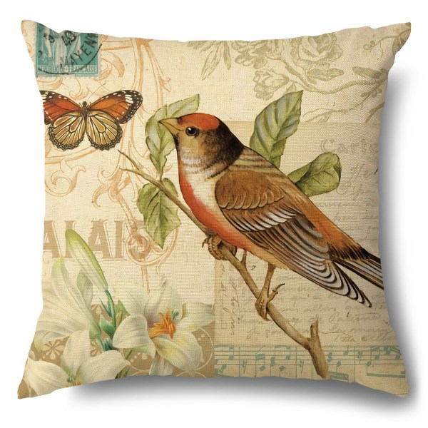 Wekity Dekorativa Kuddfodral Vår Blomfågel Fjäril Kuddfodral Kuddfodral Burlap Toss 18 x 18 Tum, Set om 4 för Vardagsrum, Soffa
