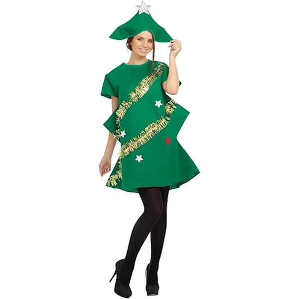 Edhomenn Dam Julgransklänning Högtid Cosplay Party Kostym Maskeradklänning med Hatt XL