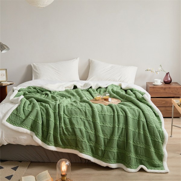 Bomullskabel stickad Sherpa filt för soffa (51\"x63\"), mjuk varm fleece stickad filt för säng, soffa, stol - Extra mysig