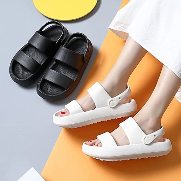 Pudeslippers til kvinder og mænd, Cloud Slippers, skridsikre, hurtigtørrende badeværelses- og brusebadsslippers, åbne tå, bløde, tykke slippers (hvide)