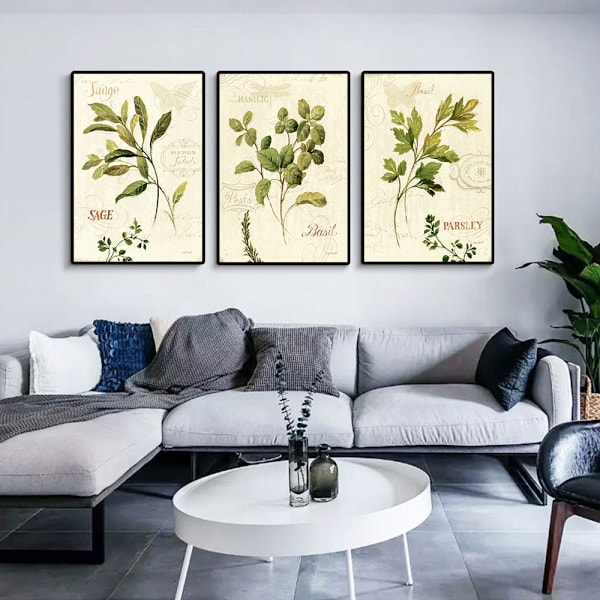 Wekity Blade og Tekst Vægkunst Lærredstrykplakat, Enkelt Retro Naturkunst Blæk Tegning Indretning til Hjem Stue Soveværelse Kontor (Sæt med 3 Uindrammede,