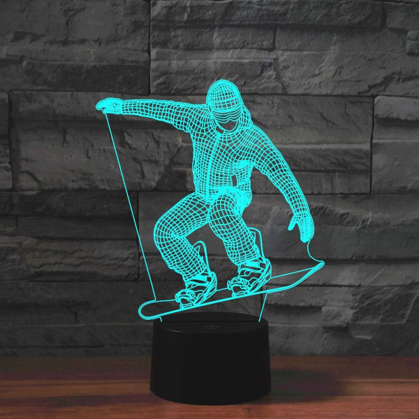 WJ 3D Ski Remote Control 16 Farger Nattlys Illusjon Akryl LED Bordlampe Sengesidelampe Barn Soverom Skrivebord Dekor Bursdagsgaver Leke for Barn