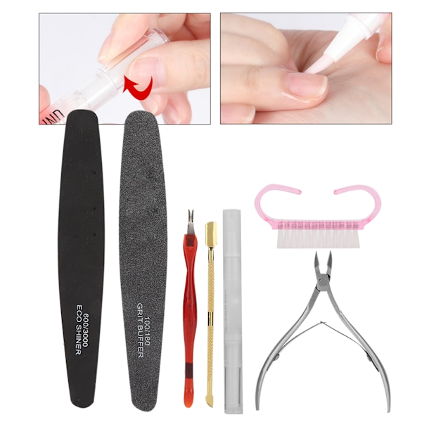 Nageltrimningsverktyg Set Död Hud Sax Gaffel Stål Pusher Nagel Fil Dammborste Kit 7st