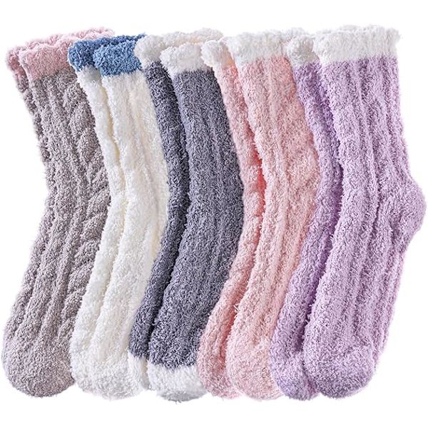 Dam Fuzzytofflor i Djurdesign Mjuka Varma Söta Mikrofiber Mysiga Fluffiga Vinter Julstrumpor (5 Par Enfärgade A)