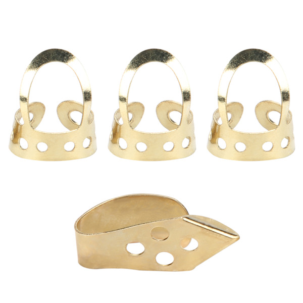 Finger Picks Metall Justerbar ihålig 3 st pekfinger 1 st tumme Banjo Gitarr Ukulele Delar (Guld)