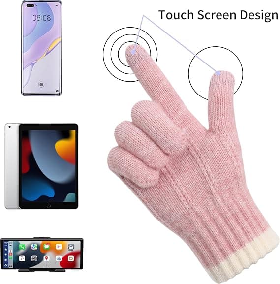 Varmfodrade Vinterhandskar för Kvinnor, Touchscreen-Handskar, Elastiska Stickade Fleece-Handskar för Löpning, Arbete och Utomhusaktiviteter, 04