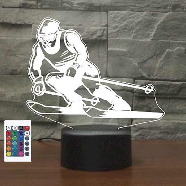 WJ 3D Skidåkning Fjärrkontroll 16 Färg Nattljus Illusion Akryl LED Bordsängslampa Barn Sovrum Skrivbordsdekor Födelsedagspresenter Leksak för Barn