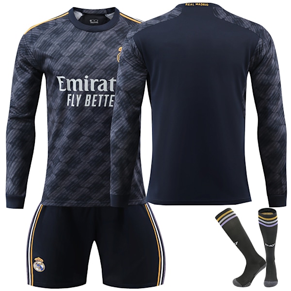Madrid Utan Nummer 2023/2024 RM Långärmad Höst, Vinter Borta Barn Fotbollströja/Shorts/Strumpor Set Ungdom Barn Storlekar XL