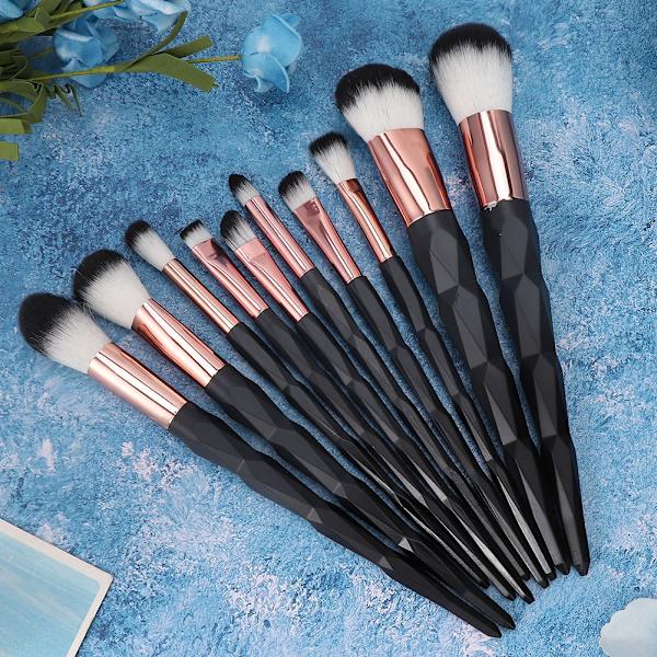10 stk. bærbar kosmetisk børste blødt hår øjenskygge foundation børste makeup værktøj sort