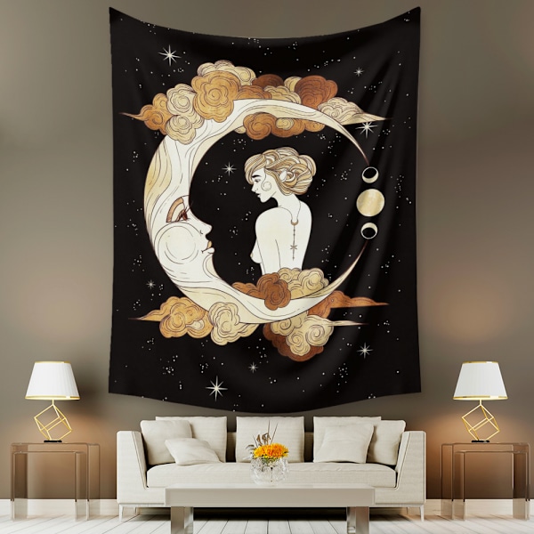 Tarot Moon Gobeläng Väggbonad Guld Stjärnhimmel Gobeläng för Sovrum Måne (GT320001, 71 X 91 Tum)