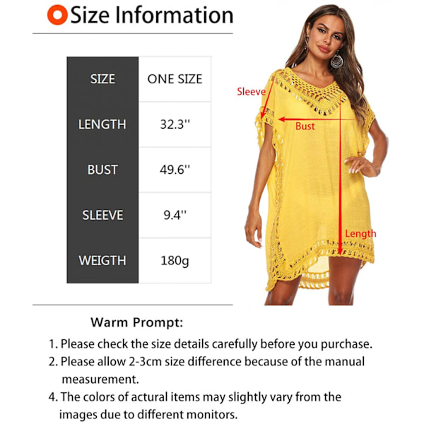 Wekity Badkläder Cover Ups för Kvinnor Virkad Strand Coverup Baddräkter för Storlek S-XL (Gul)