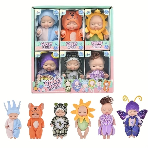 6 st Ny uppgraderad sovdocka prinsessa flicka leksak presentförpackning Söt variation kostym docka, perfekt födelsedagspresent julklappar till barn flickor pojkar gif