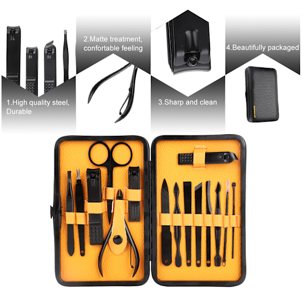 15 st rostfria nagelklippare manikyrverktyg nagelklippare trimmer set med fodral gul