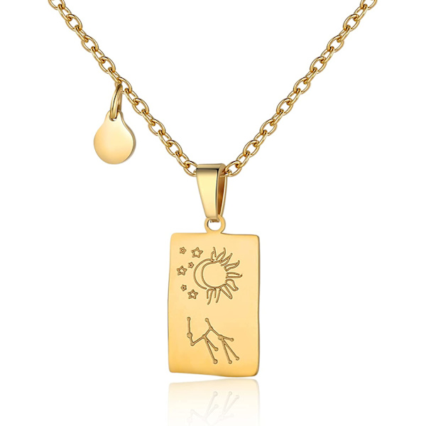 Stjärntecken Halsband för Kvinnor Konstellation Tarot Kort Hänge Dubbelsidig Guld Rostfritt Stål Halsband Vänskap Smycken Present till Flickor