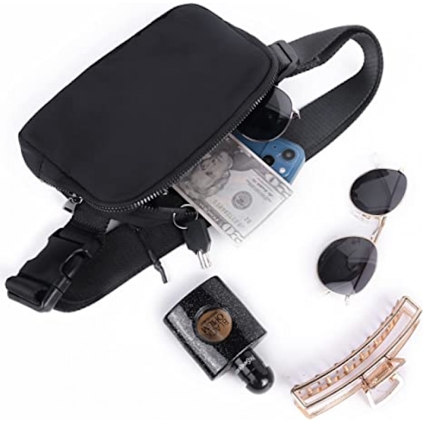 Leotruny Unisex Mini Bæltetaske, Justerbar Rem Crossbody Taljepakke, Velegnet til Træning, Shopping, Vandreture (Sort)