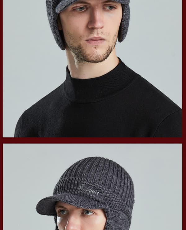 Vinter Beanie med Visir & Øreklapper til Mænd Udendørs Fleece Hat (Mørkegrå)