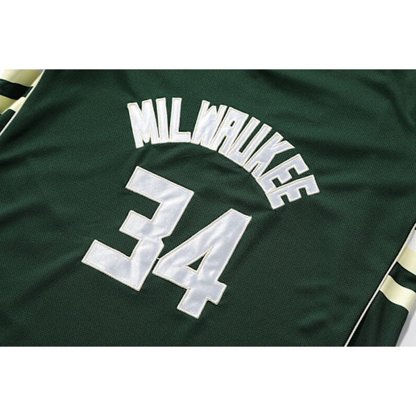 Herre Basket Jersey, 34 Milwaukee Jersey Skjorter, Fashion Basket Jersey, Gave til Basket Fans, Grønn, 3XL